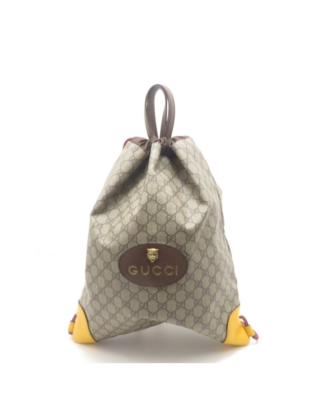 Gucci Animalier GG Supreme Drawstring Backpack Beige Canvas Ebony Yellow
